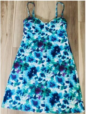 Tommy Bahama Dress MED Blue Tropical Floral Summer Sleeveless A-Line Sundress